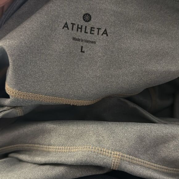 ATHLETA Colorblock Mesh Salutation 21” Crop Tight Gray White L - Picture 6 of 6